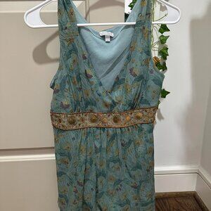 Y2K Rare Vintage A Pea in the Pod Floral Turquoise and Gold Embroidered Tank Top